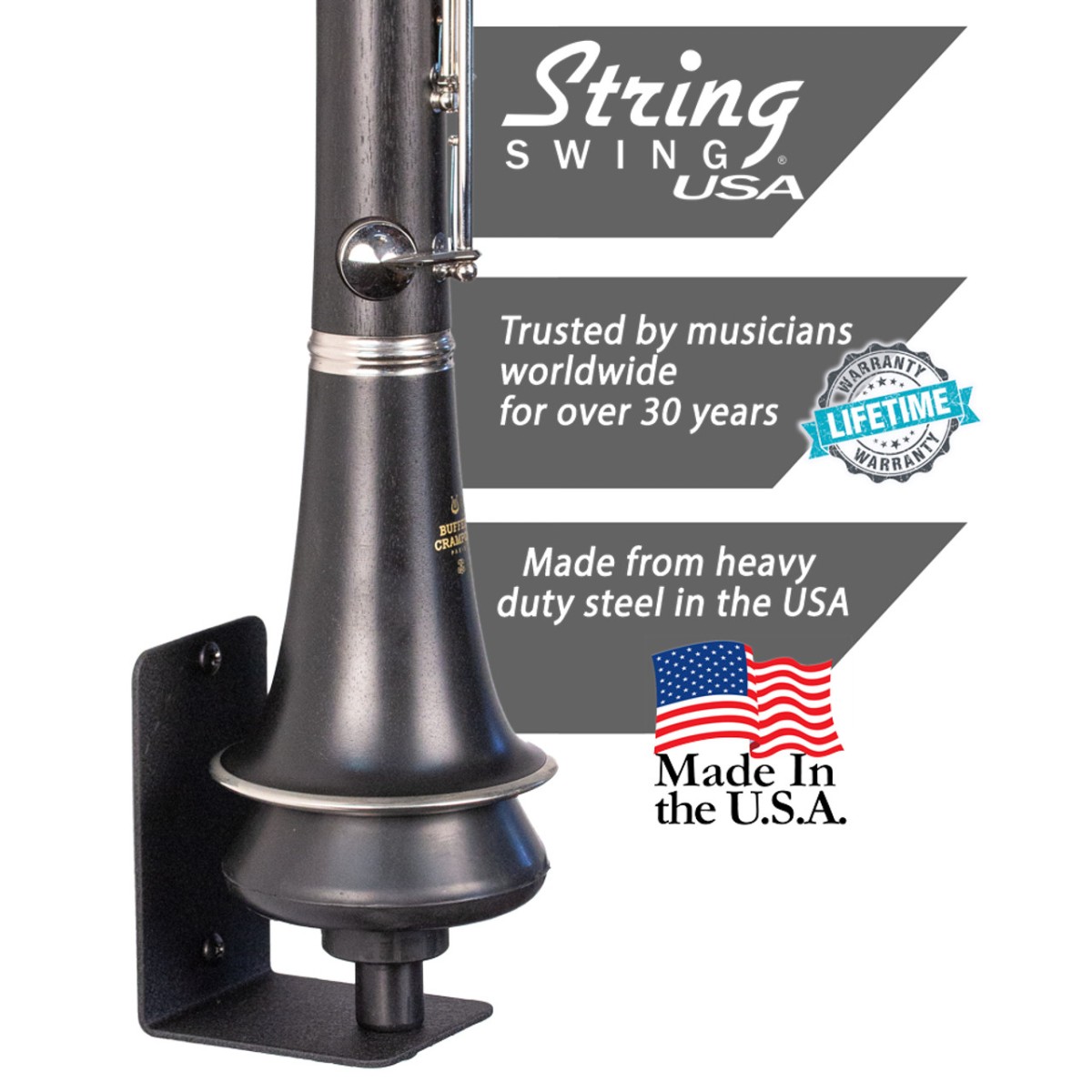 Flat Wall Mount Clarinet Holder BHH13