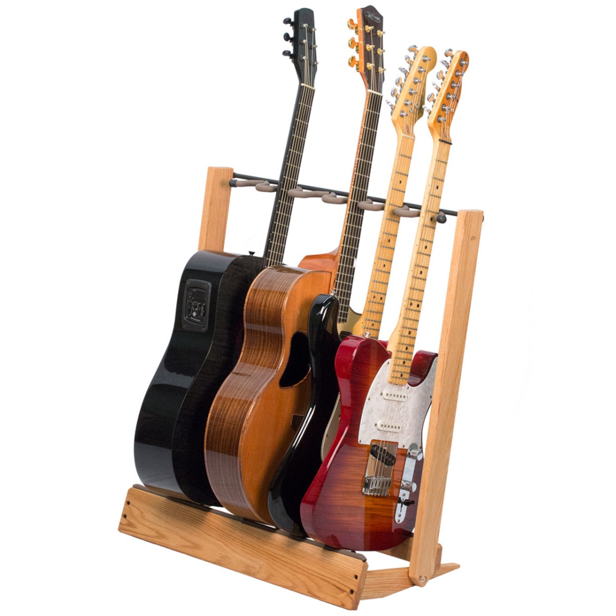 CC34 Side-loading inline floor guitar rack oak