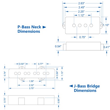 PJbass set (P-bass split-coil/J-bass HW) black 4S